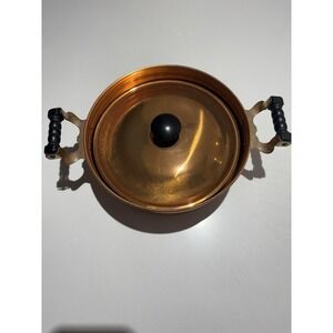 Vintage Copper Fondue Pot Warmer with Lid and‎ Black Handles Retro Decor
